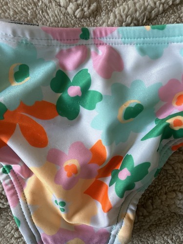 Girls XS(4/5) Turquoise Floral 2pc Swim Suit - Short Sleeve Top & Bikini Bottoms - Picture 4 of 9