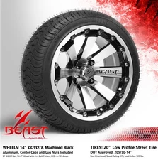 GOLF CART 14" MACHINED 'COYOTE' WHEELS and 205/30-14 DOT LOW PROFILE TIRES x4