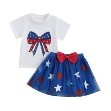 Toddler Baby Girl 4th of July 12-18 Months White American Flag Bow Embroidery
