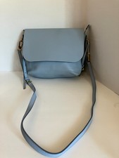 Fossil Large Leather Crossbody Bag Purse Light Blue Zip Adjustable Strap