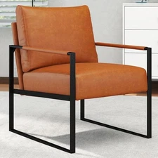 Modern Armchair with Metal Frame,Leather Arm Chair