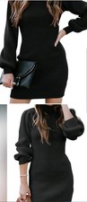 COLOR GRAY Caracilia Women Turtleneck Long Sleeve Sweater Bodycon Mini DressGRAY