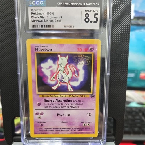 Mewtwo Pokemon 1999 Black Star Promos #3 Mewtwo Strikes Back WB Movie CGC 8.5