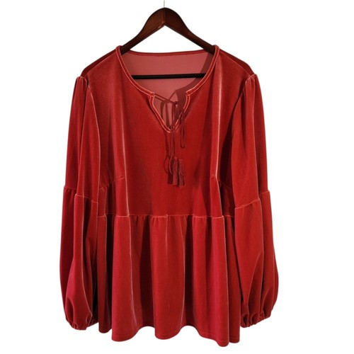 Women's Red Velvet Plus Size Blouse 4XL Long Sleeve Tassel Christmas Holidays