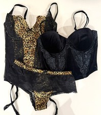2 Victoria s Secret Leopard Corset Garter Teddy Lingerie 34C Corset Black 36B
