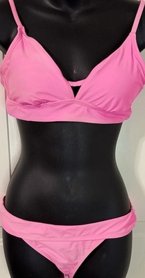 No Boundaries Pink Bikini Swimsuit Set Medium Triangle Top Cheeky Bottom M 7-