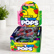 Charms Sweet 'N Sour Pops 4 Pack, Assorted Fruit Flavors, 0.65 oz Pops -