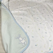 VTG Gymboree 2002 Stripe Bunny Blocks Baby Blanket Blue Green Nighty Night Z1