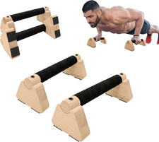 Wooden Parallettes Push-Up Bars with Non-Slip Base for Strength Training