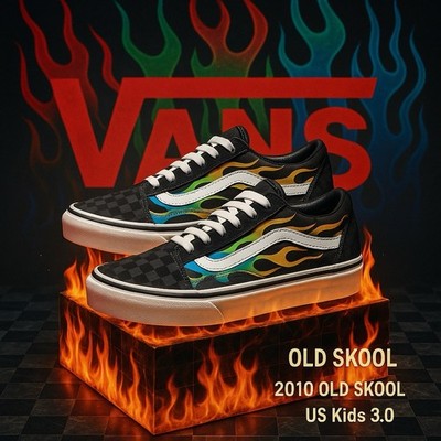 Vans Old Skool Kids  Flame Checkerboard  Rare Flame Gradient Size US 3.0 (Youth)