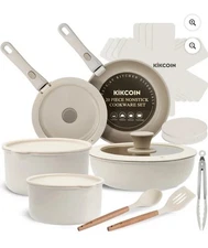 Kikcoin 19 Pcs Non-Stick Pots and Pans Set, Non-Toxic Coating Cookware