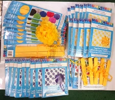 Hanging Decoration Party Supplies. Yellow + purple. 25 strings paper pom poms +