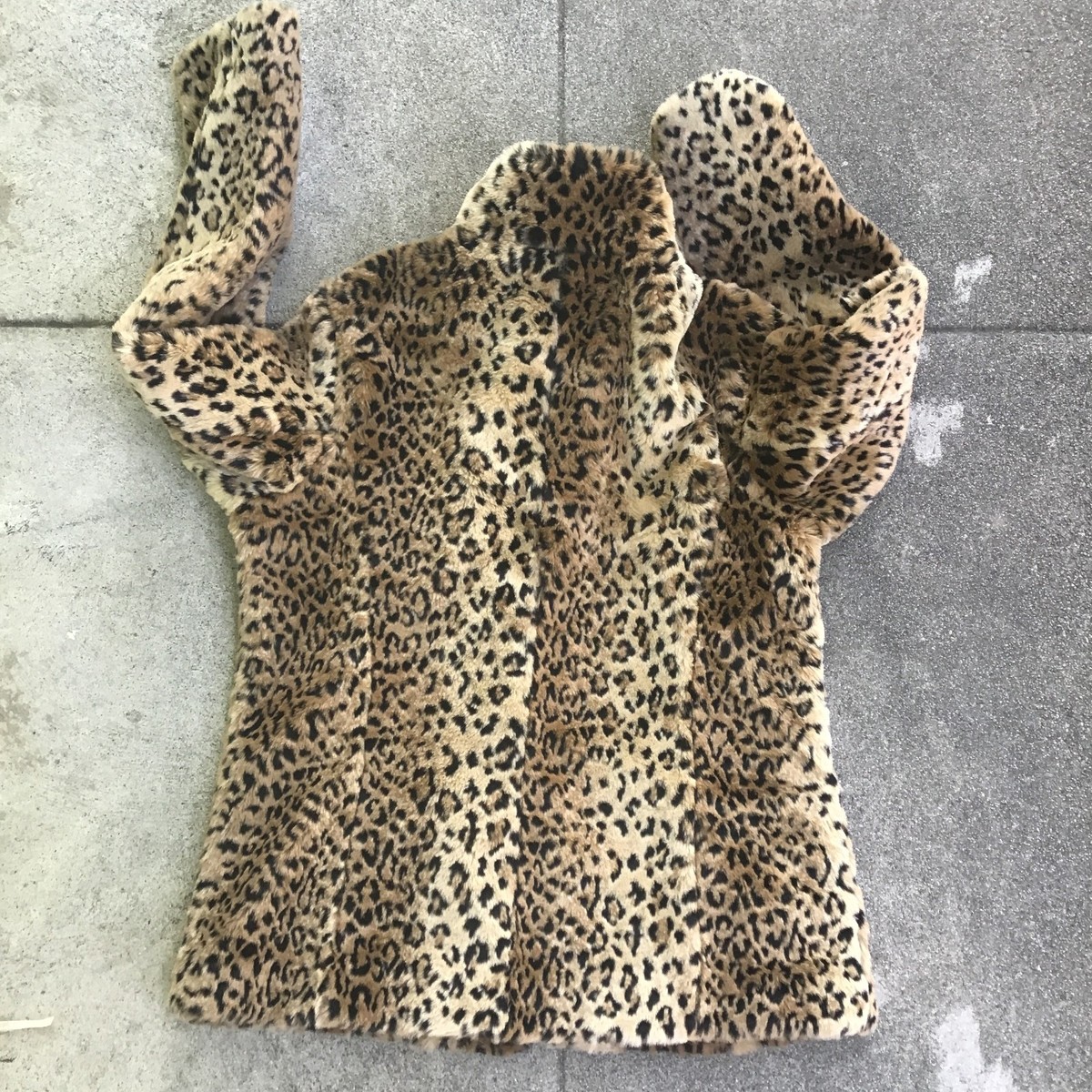 Vintage White Stag Leopard Print Faux Fur Coat Jacket Zip Up