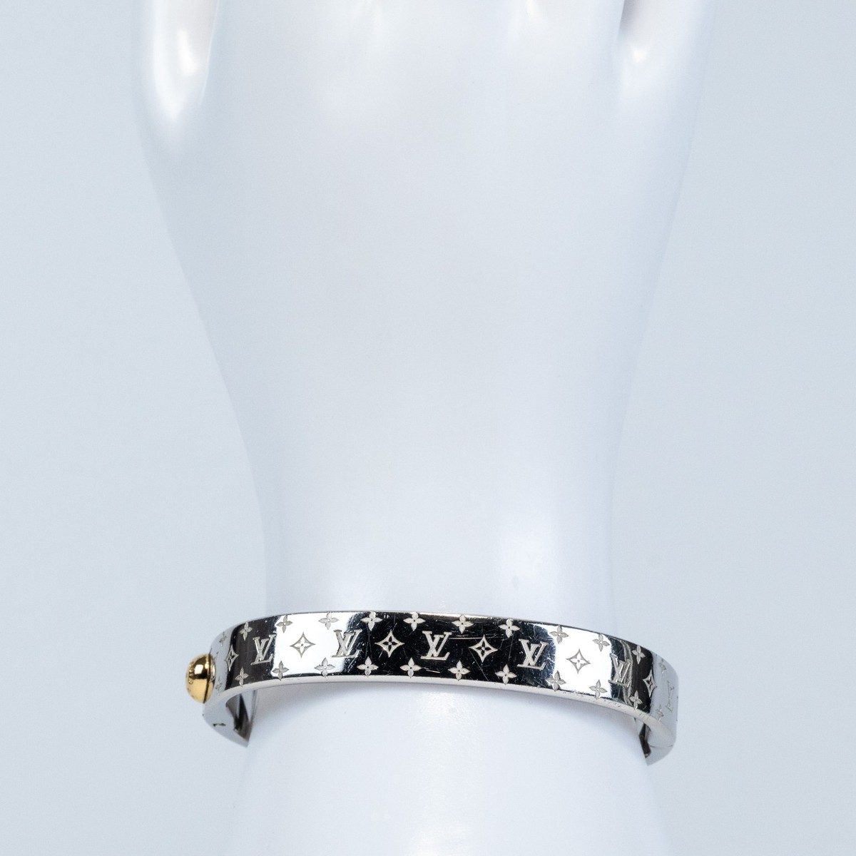 Louis Vuitton LV Nanogram Cuff Bracelet M00249 Bangle Silver Tone