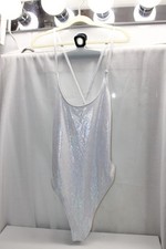 Light Silver Padded Holographic Rainbow Low Cross Back Body Suit RaveDanceFest M