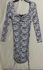 Forever 21 Cheetah Bodycon Mini Dress Ruched Drawstring Sides Long Sleeve Small