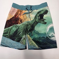 Jurassic World Boys T-Rex Dinosaur Swim Shorts XS 4/5 Green Mesh Drawstring