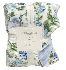 Laura Ashley Reversible Throw Blanket Oliviette Blue Green Super Soft Coco 50x70