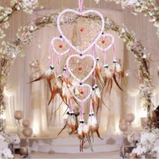 Dream Catcher Wall Hanging 5 Hearts Handmade Decoration with Feathers