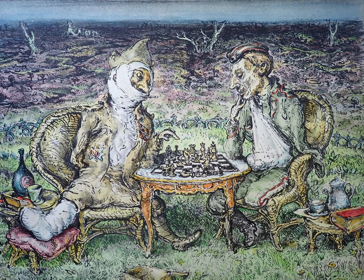 LLL! "Im Lazarett" Schach 1. Weltkrieg Frankreich Soldaten A. Paul Weber