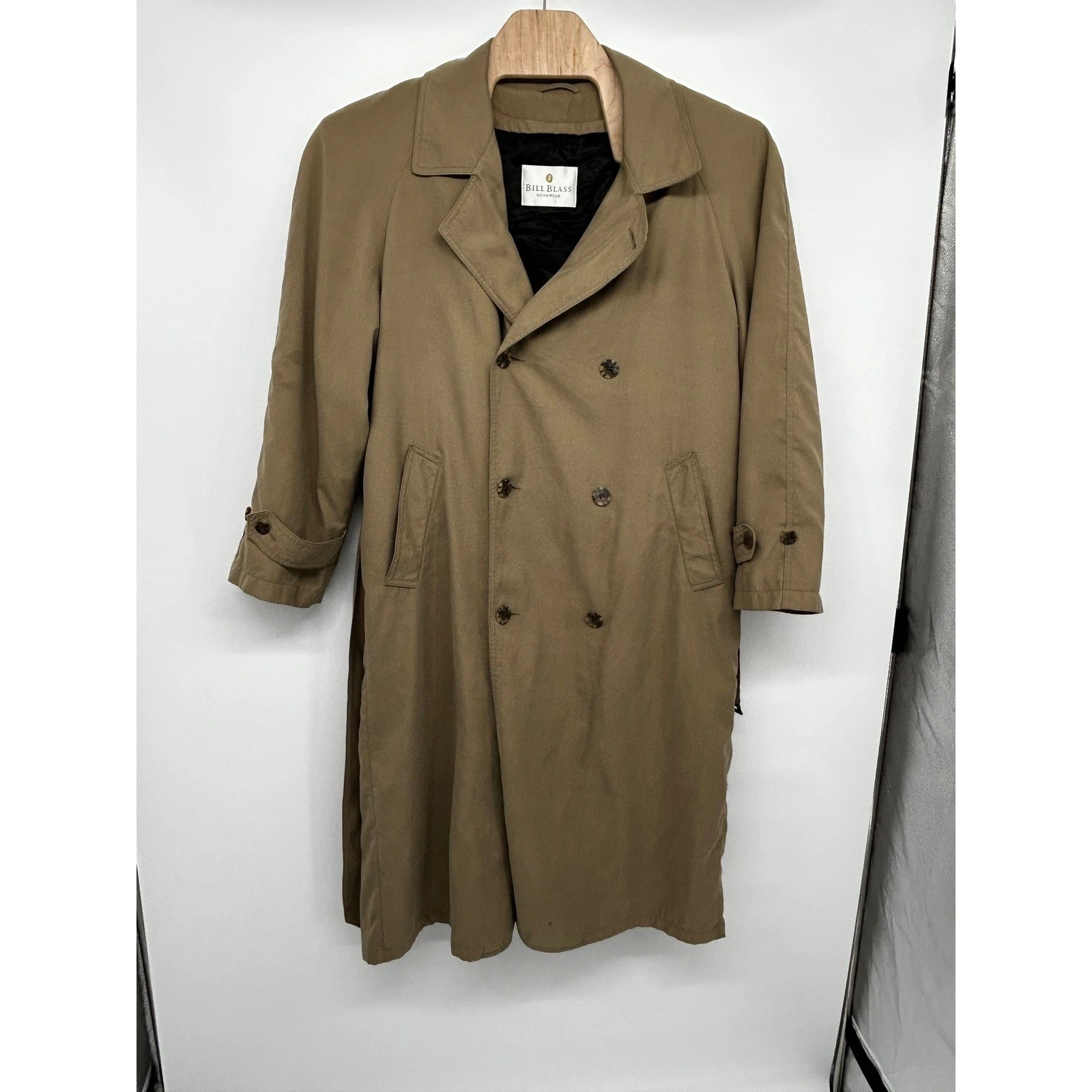 Bill Blass Menswear Khaki Tan Double Breasted Trench Coat with Belt Mens image 1