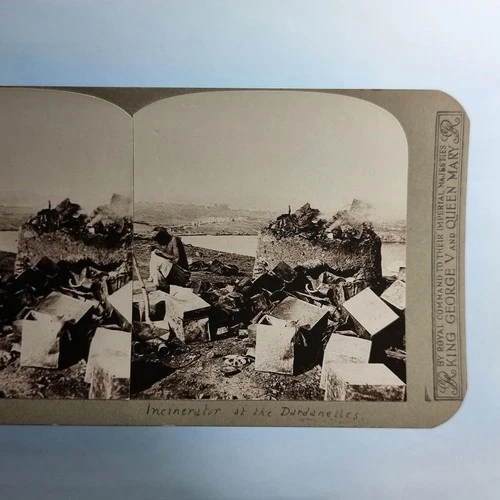 WW1 Military Stereoview C1916 Real Photo Turkey Gallipoli Waste Incinerator