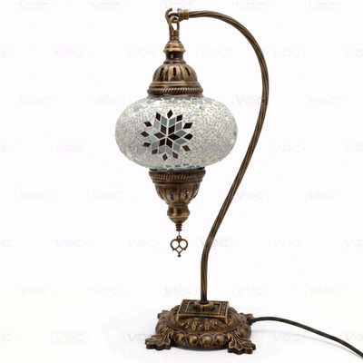 Weiße türkische Mosaik Tischlampe - handgefertigte marokkanische Schwanenhalsleuchte