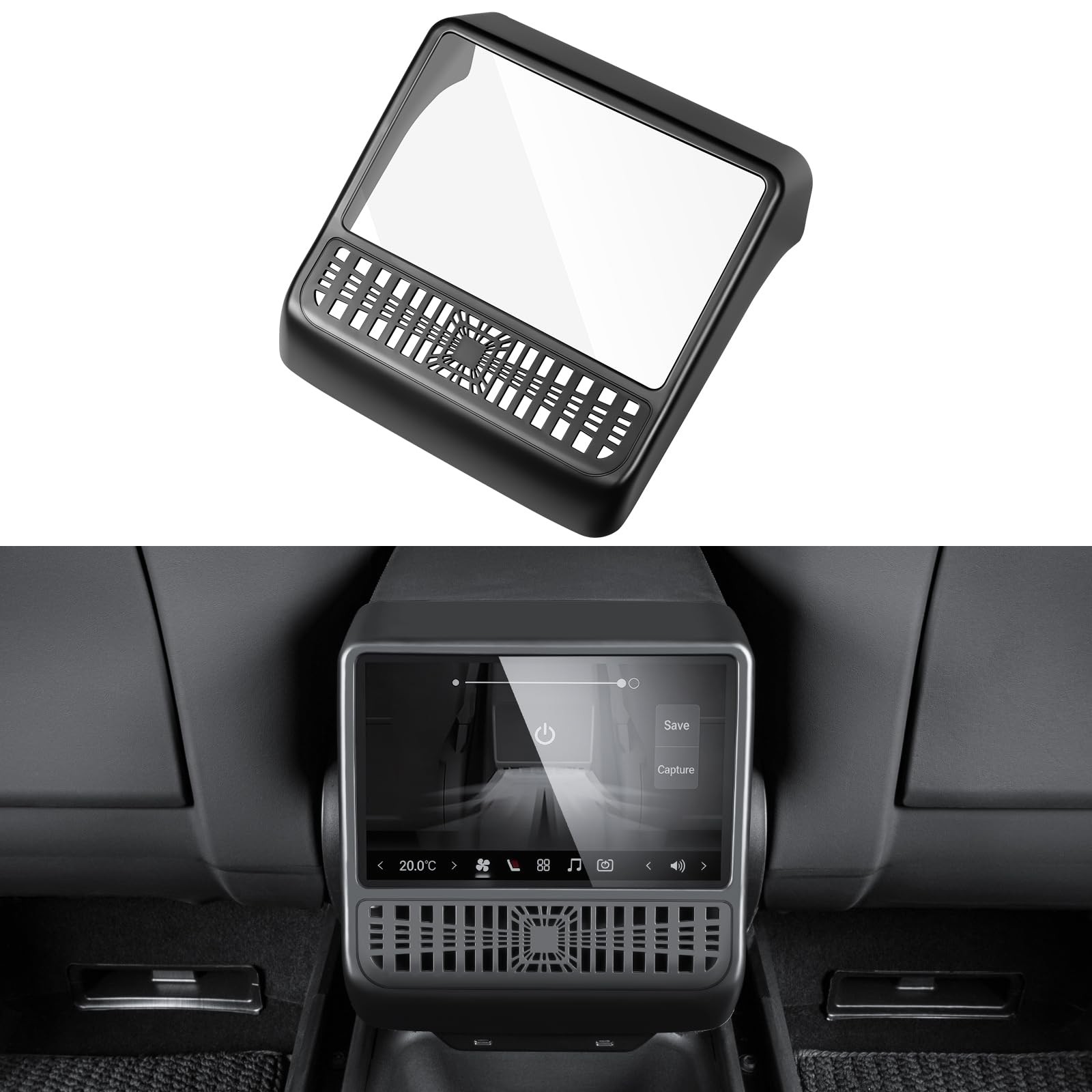 KUNIST Rear Air Vent Cover with Tempered Glass Screen Protector for Tesla Model