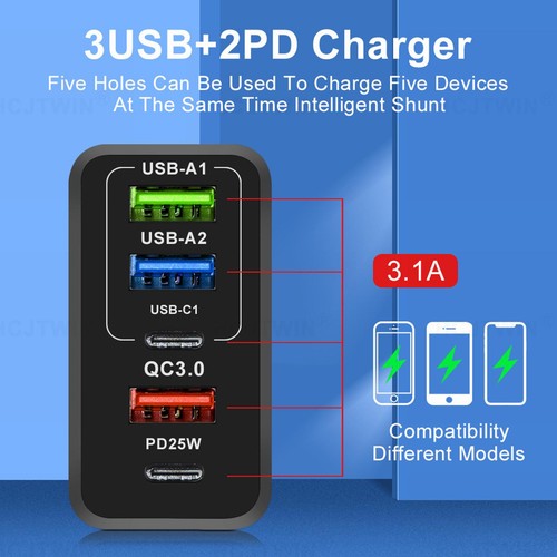 Prise de Charge USB Type C 65W Bloc Chargeur Charge Rapide avec Plusieurs Ports - Photo 10 sur 18