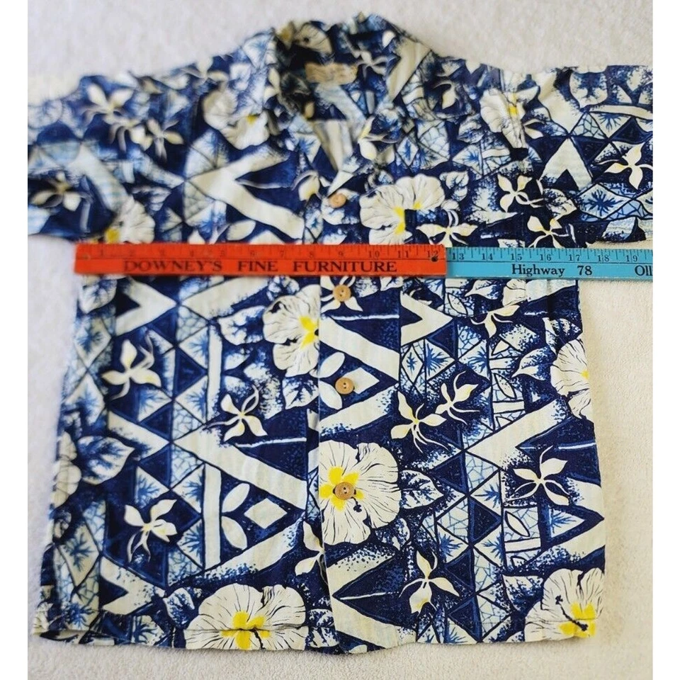VTG Surfriders Sportswear Honolulu RARE YOUTH SIZE 14 Hawaiian Shirt 50s Tribal - Image 3 of 4