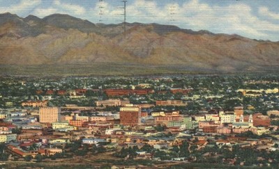 Tucson Arizona as Seen from A Mountain Aerial View 1954 Postcard