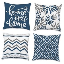 Geometric Pillow Covers 18x18 Set of 4, Decorative 18" x 18" Pack of 4 Blue