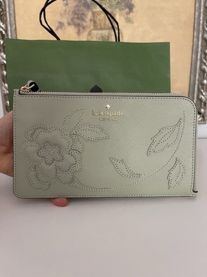 NWT KATE SPADE Forest Blooms Lucy Medium L-Zip Wristlet In Sage