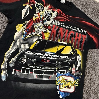 Vintage 90s NASCAR T-Shirt Mens XL Dale Earnhardt The Black Knight AOP Tee