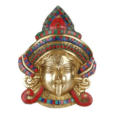 Brass Kali Mata Durga Maa Face Mask Wall Idol Sculpture Figurine Statue