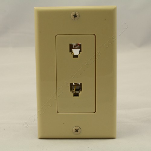 Leviton Ivory Decora DUAL Telefon DUPLEX Gniazdo telefoniczne Płyta ścienna C2447-I - Zdjęcie 4 z 5