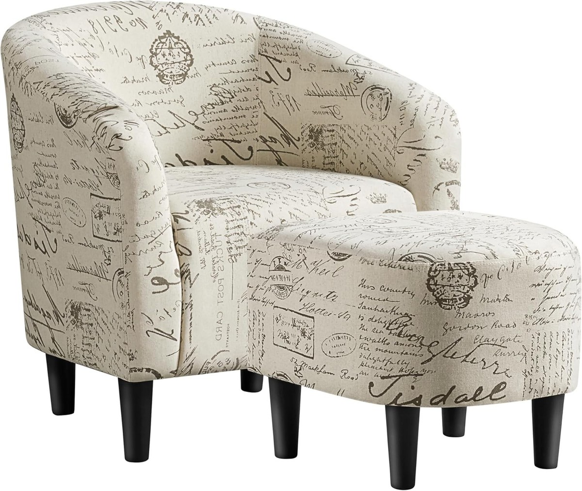 Stylish Letter Print Barrel Chair & Ottoman - Perfect for Living 