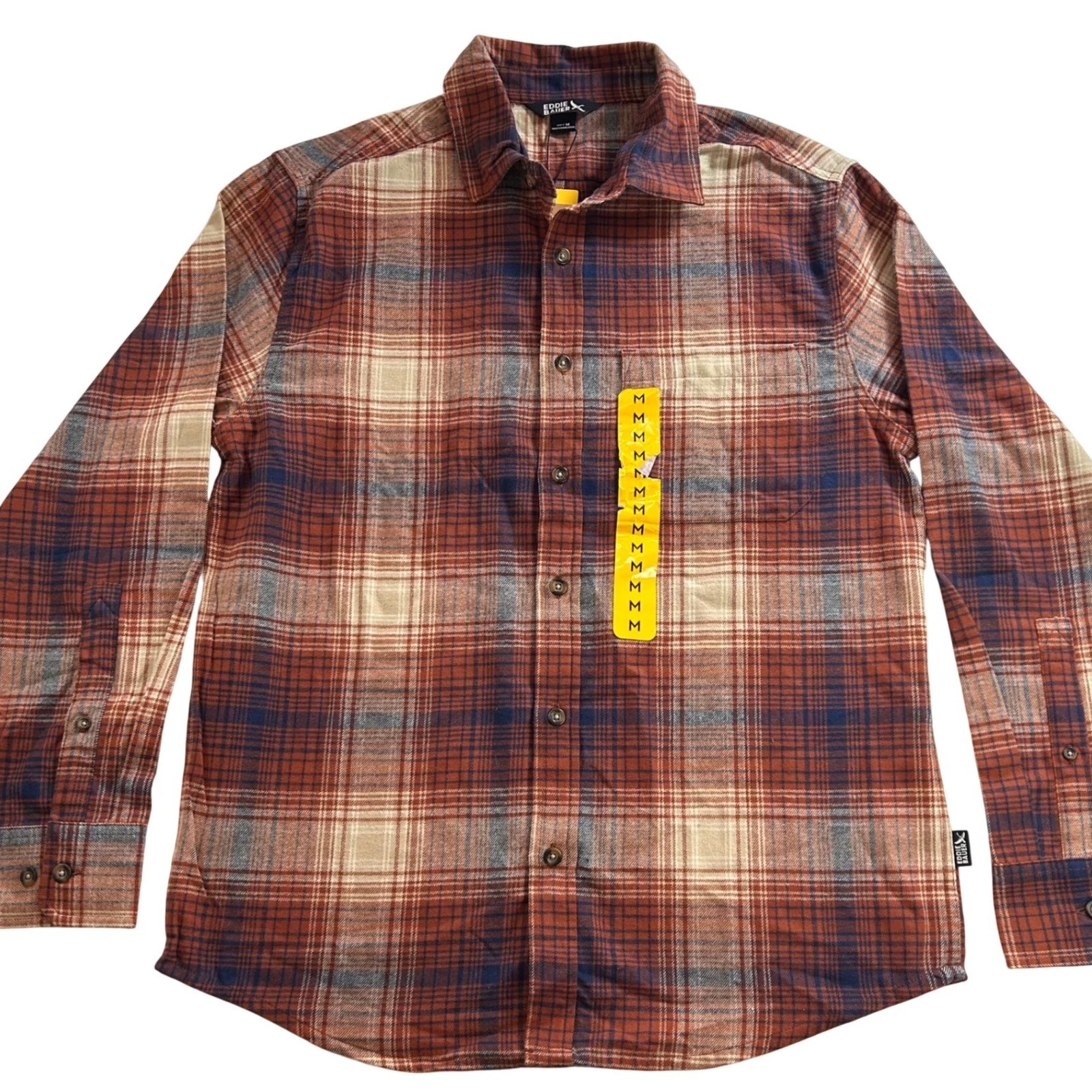Eddie Bauer Mens Brown Plaid Flannel Shirt Long Sleeve Button Down MEDIUM NWT$80