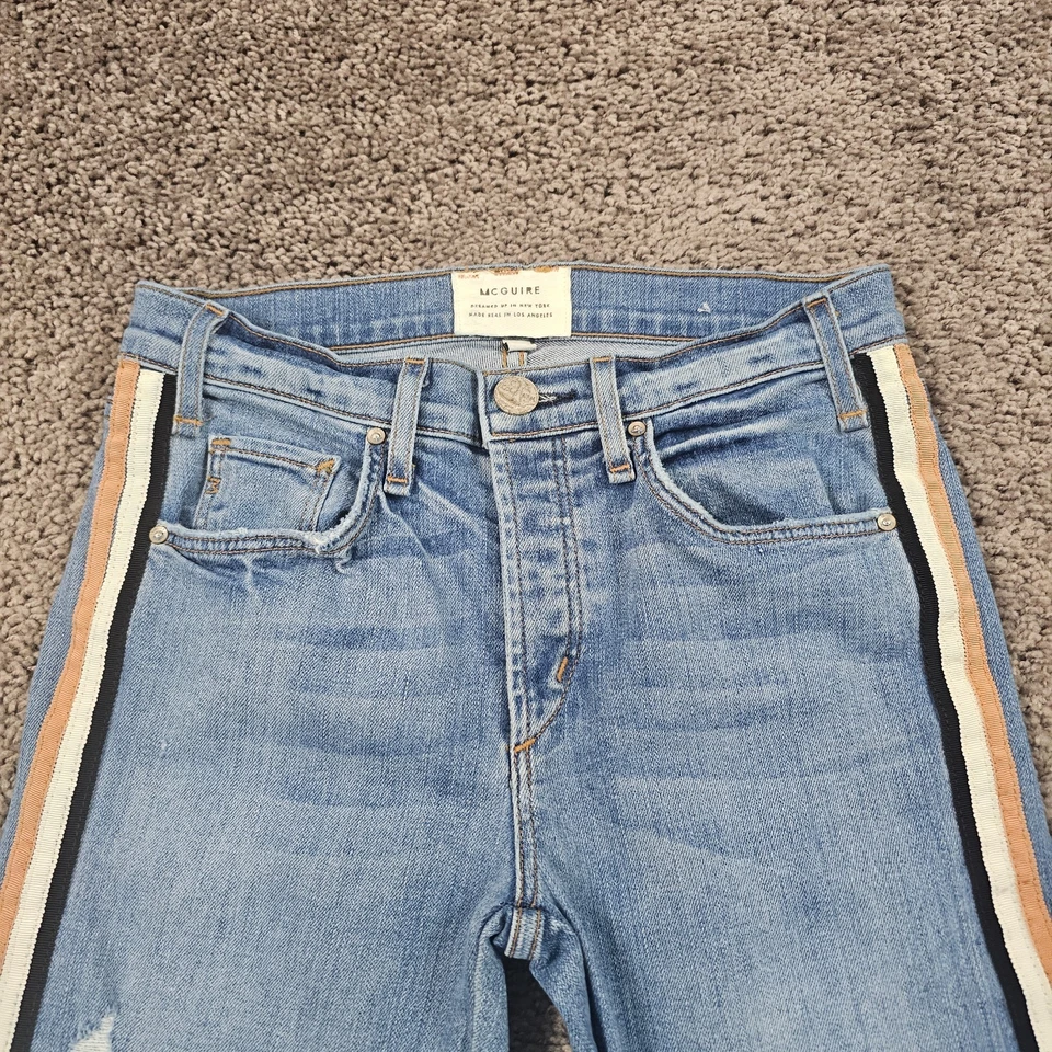 Jeans McGuire Mujer 24 Corte Recto Bajo Elastizado Ligero Lavado Rayas EE. UU. 24x26 Foto 2 de 4
