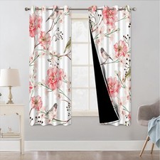 Birds and Pink Floral Soundproof Blackout Curtains for Girls Room and Nursery...