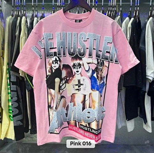 Pink Die Hustle Logo Graphic Print Cotton Crew Neck Short Sleeve Tee L - product listing photo