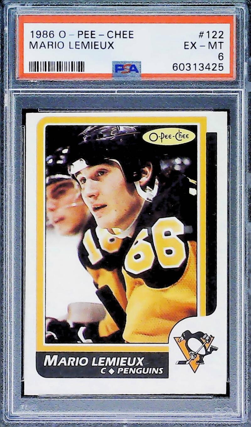 1986-87 O-Pee-Chee Hockey Mario Lemieux #122 PSA 6 EX-MT Trading Card SER:603134