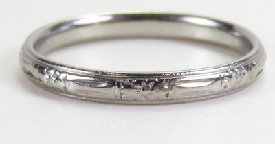 Antique Art Deco Wedding Band 18KW Ring Size 6 UK-L1/2 2.38 MM Wide dtd 1952