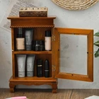 Small Decor Cabinet with Glass Door Display Case Wooden Desk Organizer