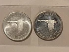 2-1967 Canadian $1 One Dollar, 80% Silver Coins, Centennial Flying Goose, LOT