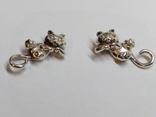 Sterling silver 925 earrings ladies cat cats swinging articulated 2 piece dangle