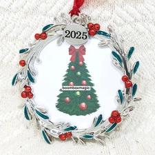 🎄2025 CHRISTMAS TREE ORNAMENT PHOTO PICTURE FRAME HOLLY BERRY HOLIDAY WREATH