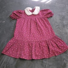 Vtg 80s Handmade Toddler Floral Dress Size 4T Girl Praire Cottage Lace Fringe