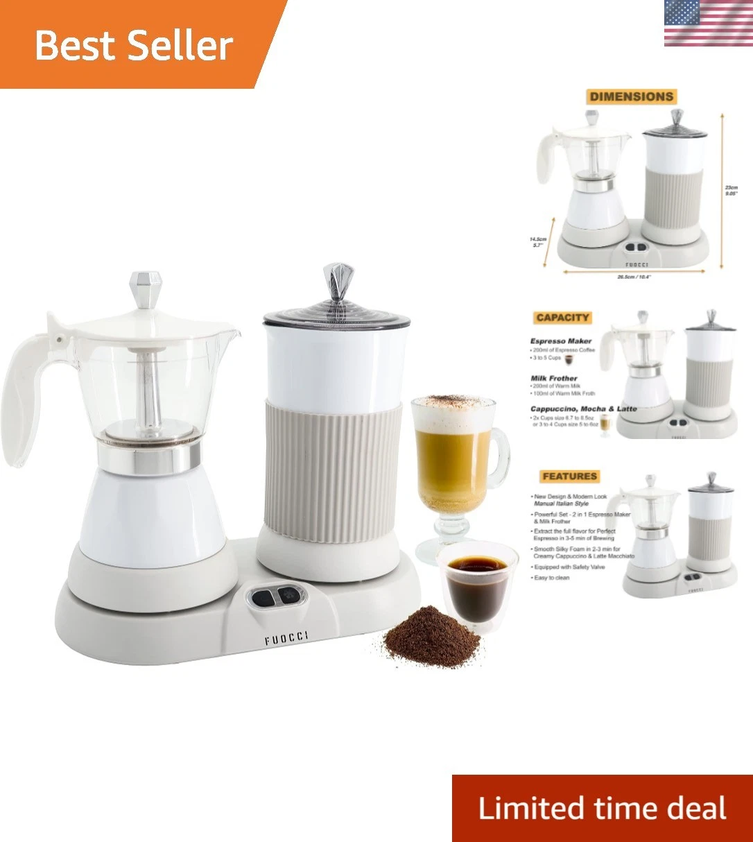 Electric Moka Pot with Milk Frother – 3-Cup 150 ml Modern Espresso Maker for ...
