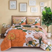 DJY Boho Floral Quilt Set King Size 3 Piece, Botanical Reversible Farmhouse B...